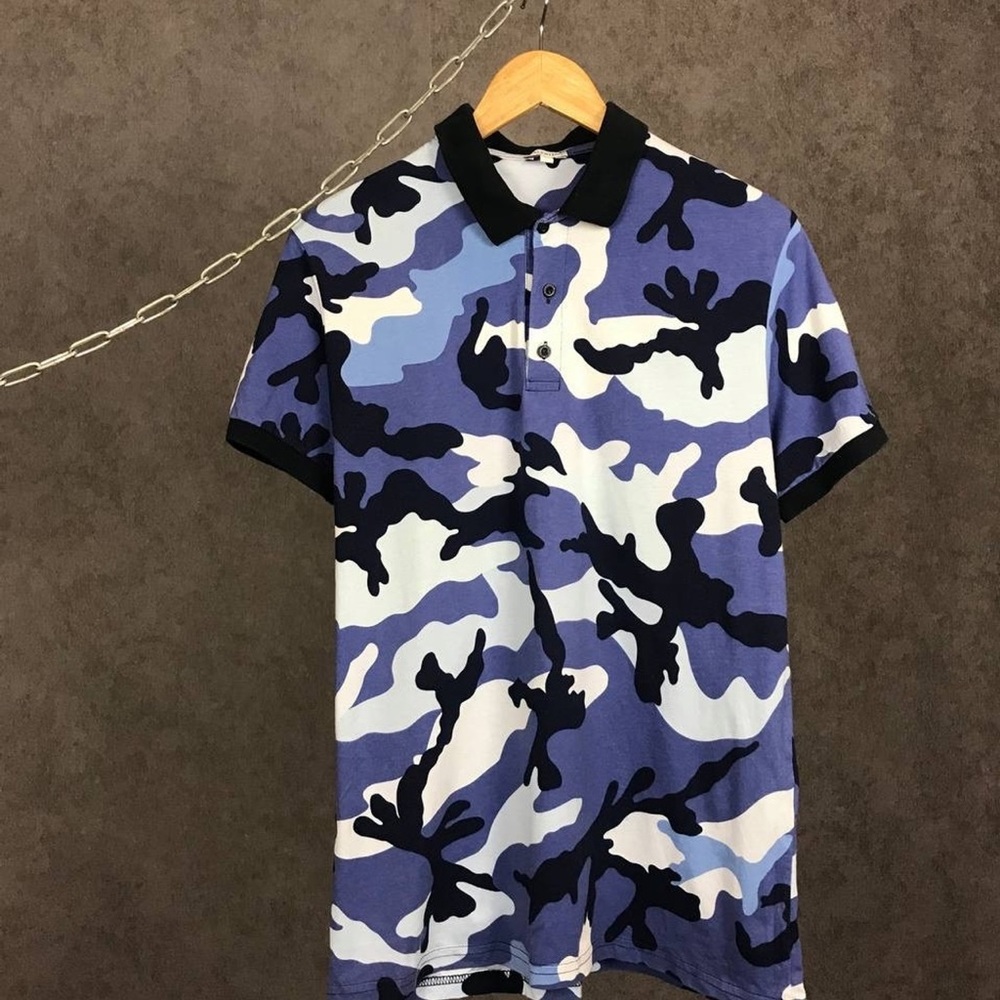 Valentino mens blue camo polo